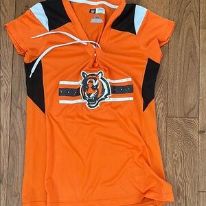 NFL Orange Short Sleeve Jersey with Tie Front and Graphic Design